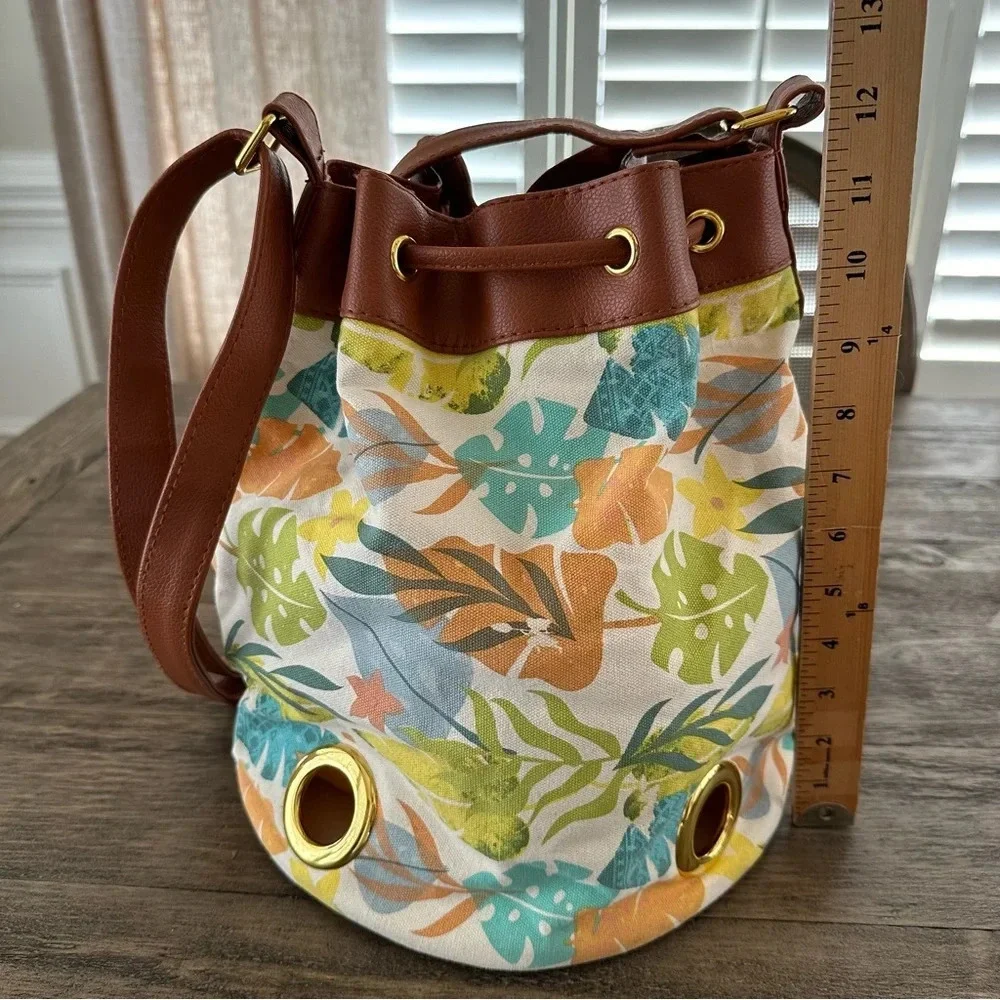 Disney Store Moana Canvas Bucket Bag Tropical Print Disneyland Disneyworld Purse